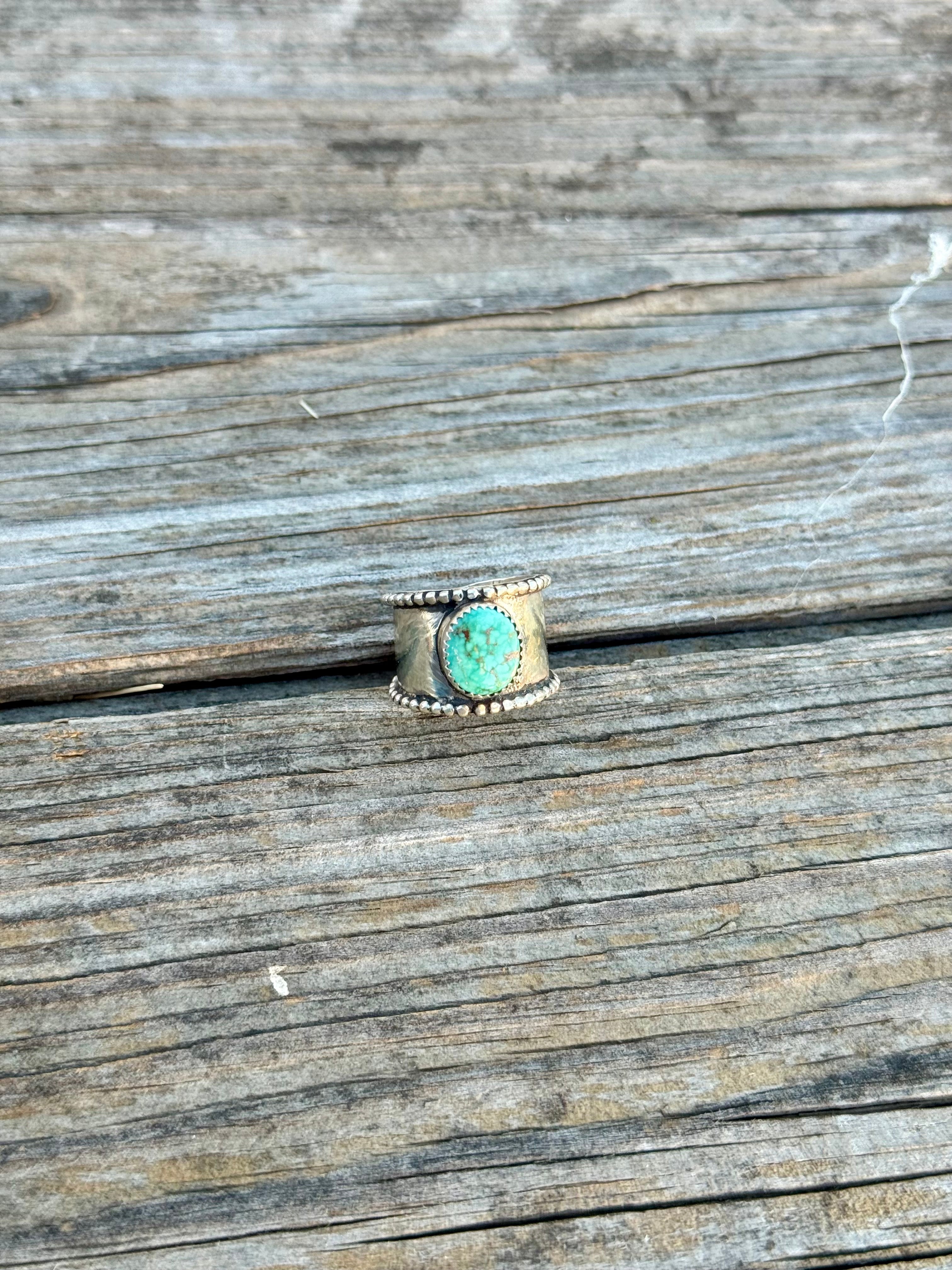Fox Turquoise Cigar Band ring - Size 6